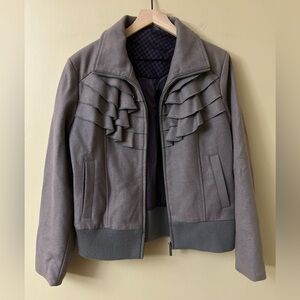 New Steve Madden Purple Wool Blend Ruffled Front Bomber Jacket Size XL